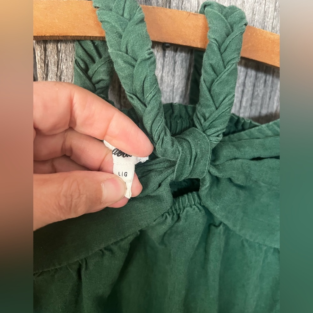 AERIE Linen Blend Braided Halter Hi Low Green Maxi Dress Large - Picture 4 of 11